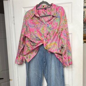 Lauren Ralph Lauren Pink Paisley Print Button Shirt Size 3X